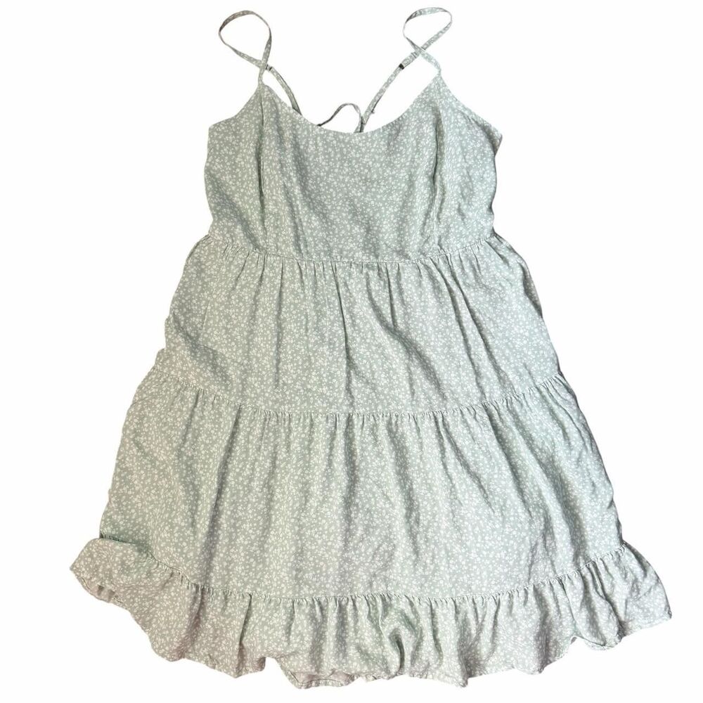 Hollister Sage Green Floral Tiered Mini Dress Size L